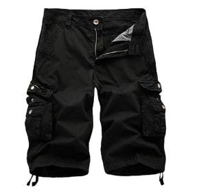 Mens Camo Cargo Shorts Relaxed Fit Multi-Pocket Outdoor Camouflage Cargo Shorts Cotton (Color: Black)