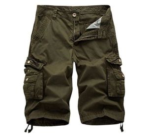 Mens Camo Cargo Shorts Relaxed Fit Multi-Pocket Outdoor Camouflage Cargo Shorts Cotton (Color: Green)