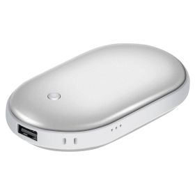 Portable Hand Warmer 5000mAh Power Bank Rechargeable Pocket Warmer Double-Sided Heating Handwarmer (Color: SILVER)